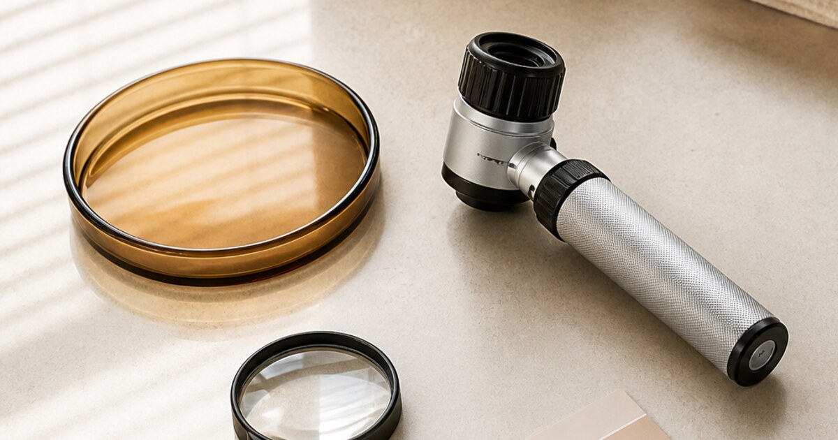 Dermatoscope and pigment assessment tools arranged for hydroquinone safety monitoring